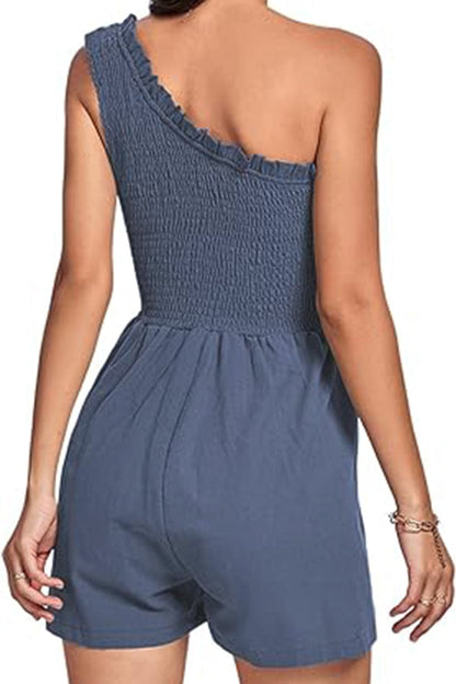 Smocked Single Shoulder Romper.