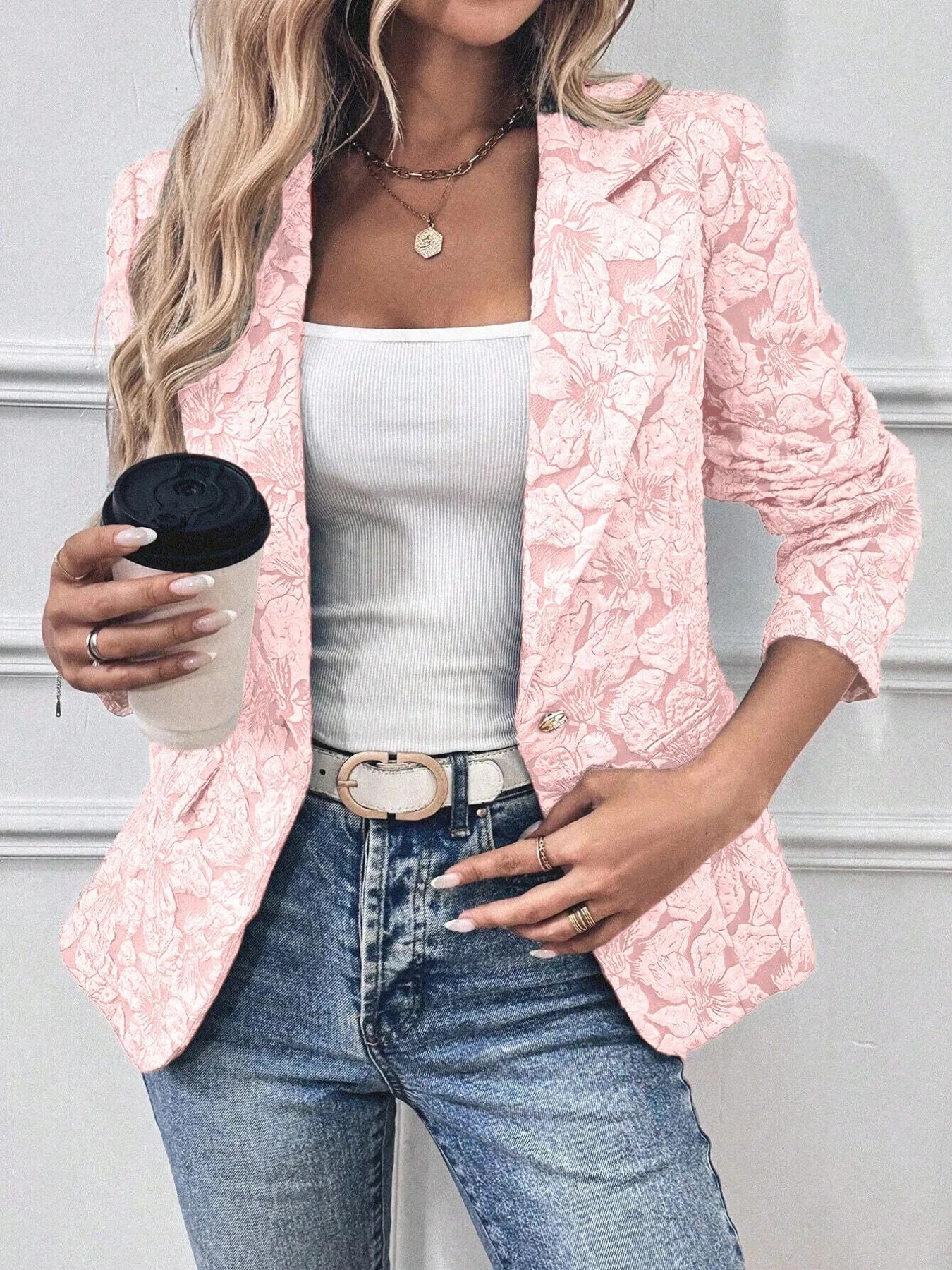 Floral Print Single Button Blazer with Pockets Coco’s Tee Boutique