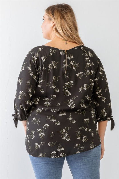 Zenobia Plus Size Floral Round Neck Blouse.