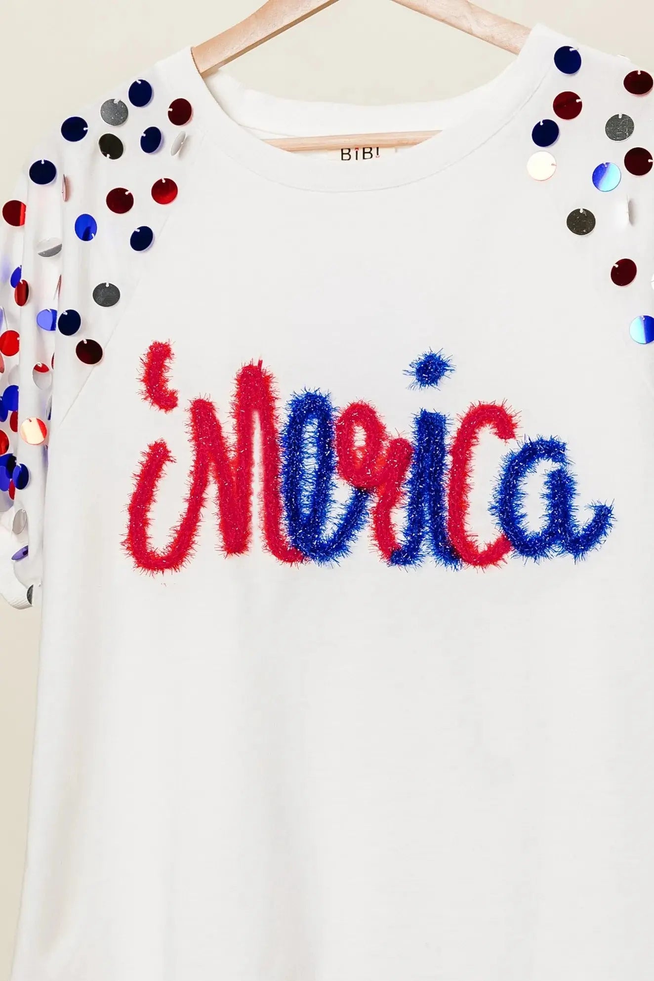 BiBi Metallic Letter Spangle Raglan Puff Sleeve Top - Love Salve 