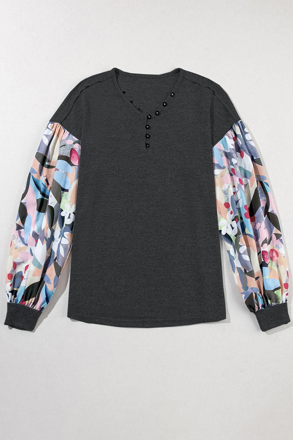 Printed V-Neck Long Sleeve Blouse.