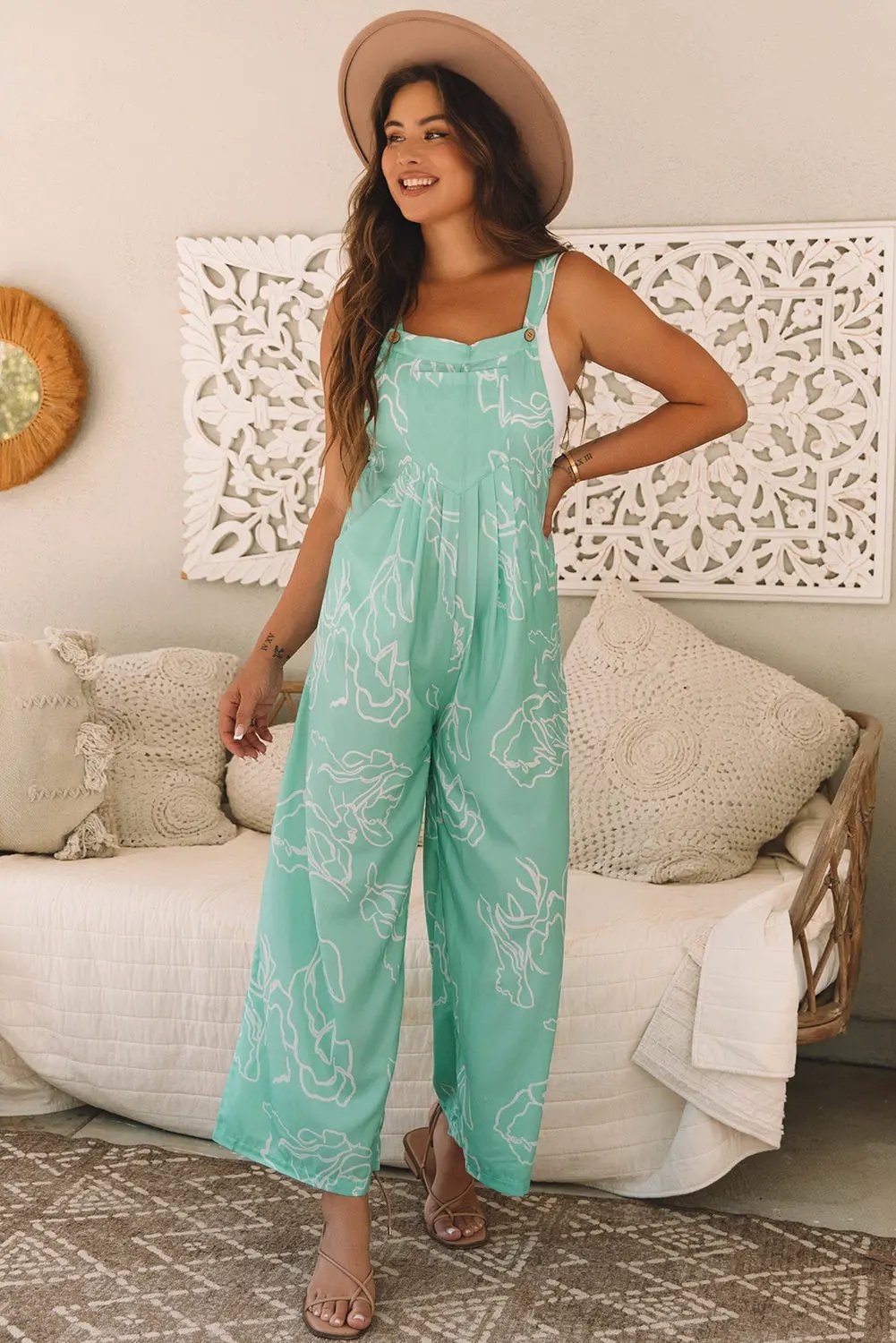 Lorelai Wide Leg Overalls for Women Stylish Printed Jumpsuit - Love Salve 