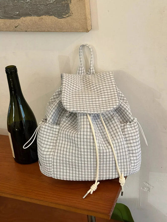 Plaid Drawstring Closure Backpack Bag Simply Love