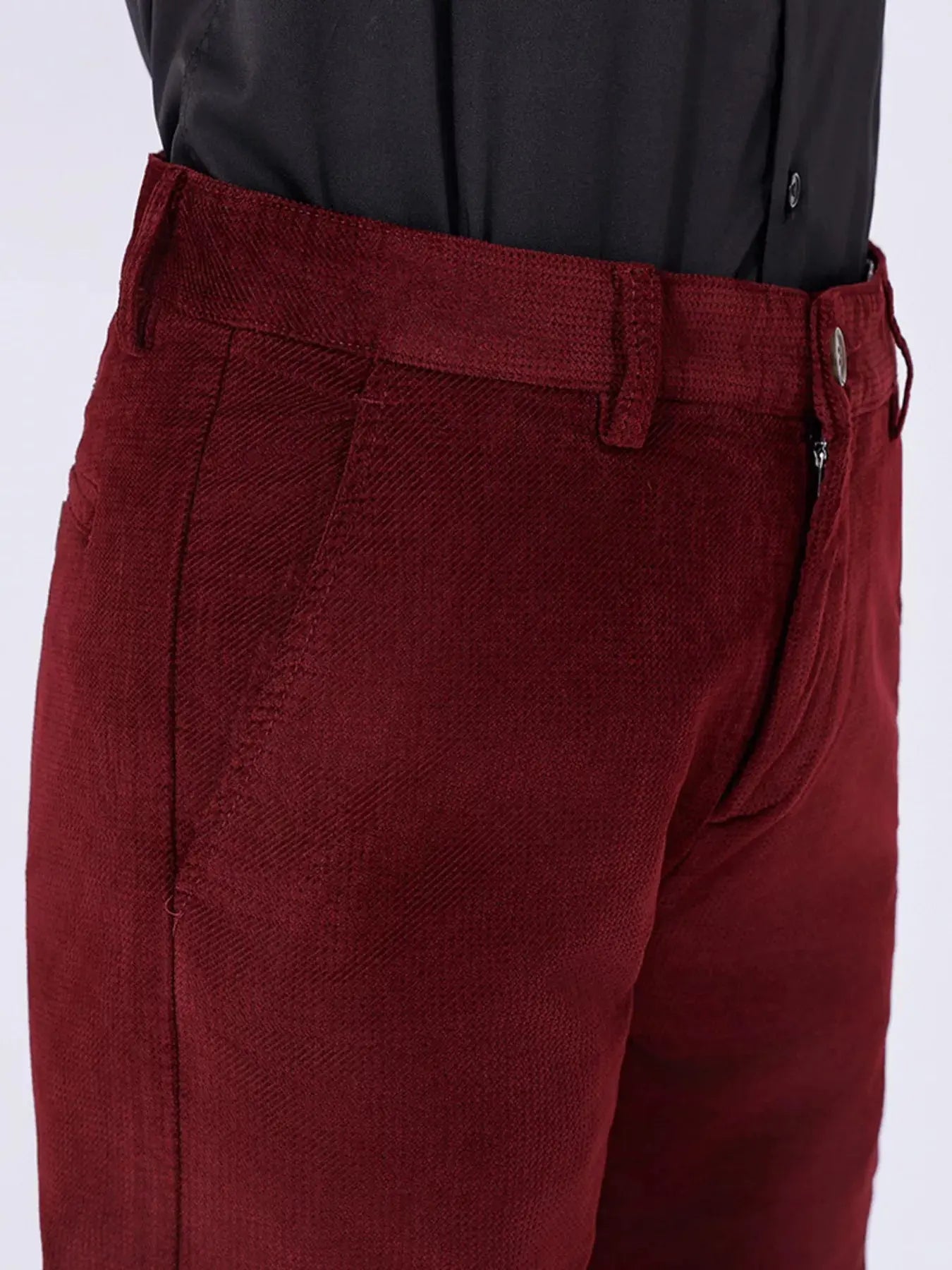 Men's Corduroy Slim Fit Pants In Burgundy For Everyday Wear Simply Love