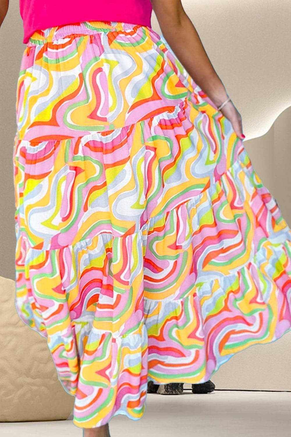 Printed Elastic Waist Skirt.