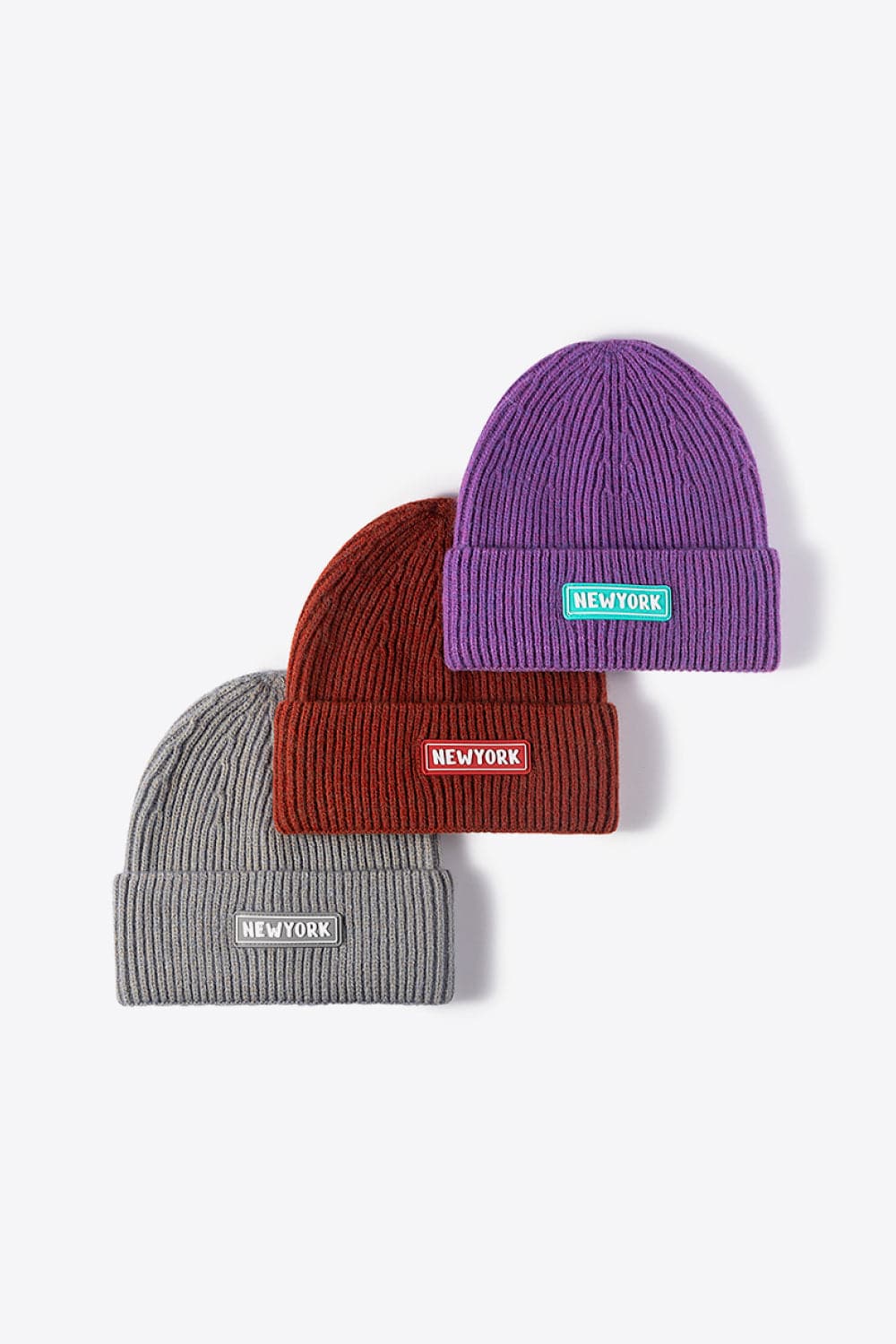 NEWYORK Patch Rib-Knit Cuffed Beanie.