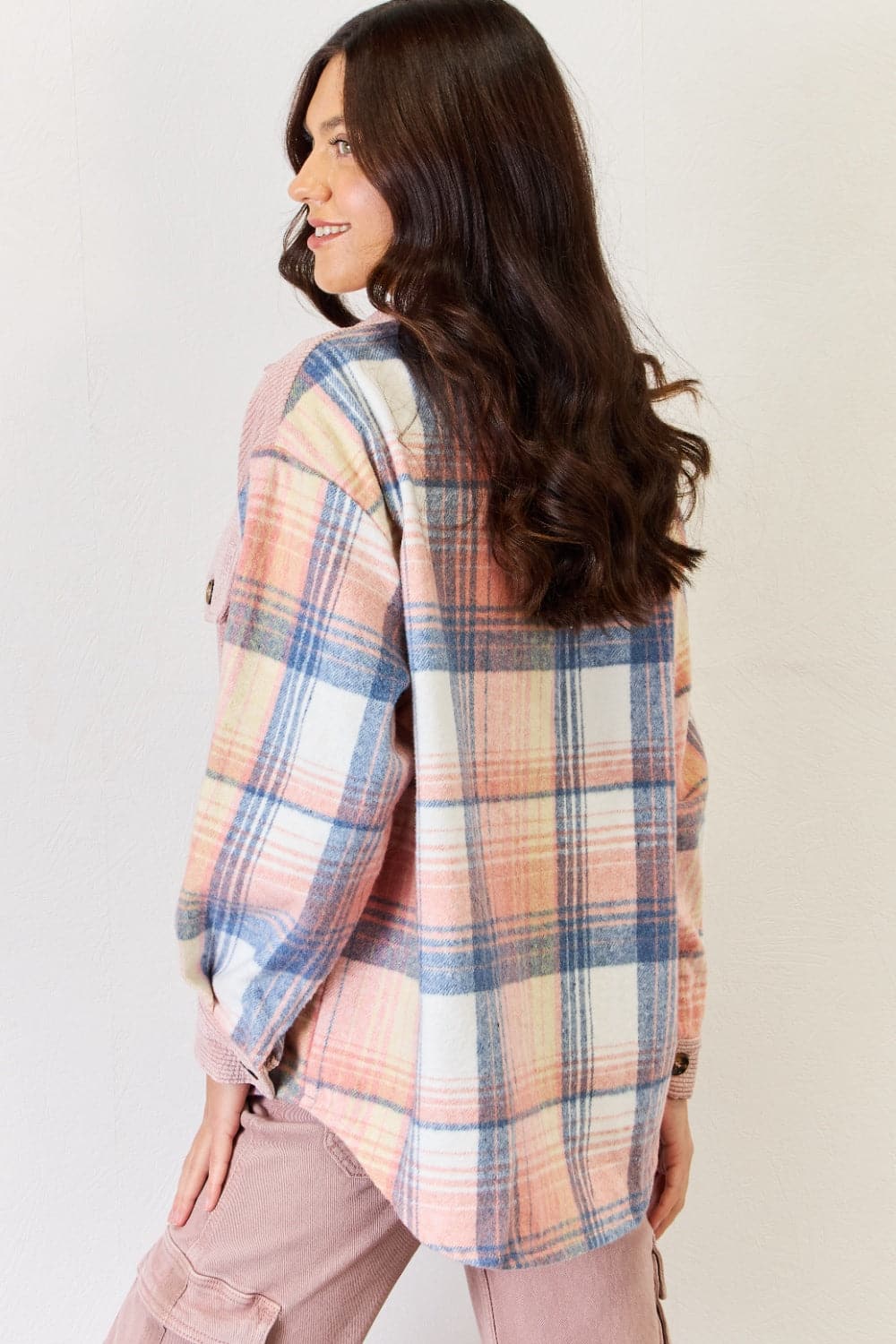 J.NNA Plaid Colorblock Button Down Jacket.