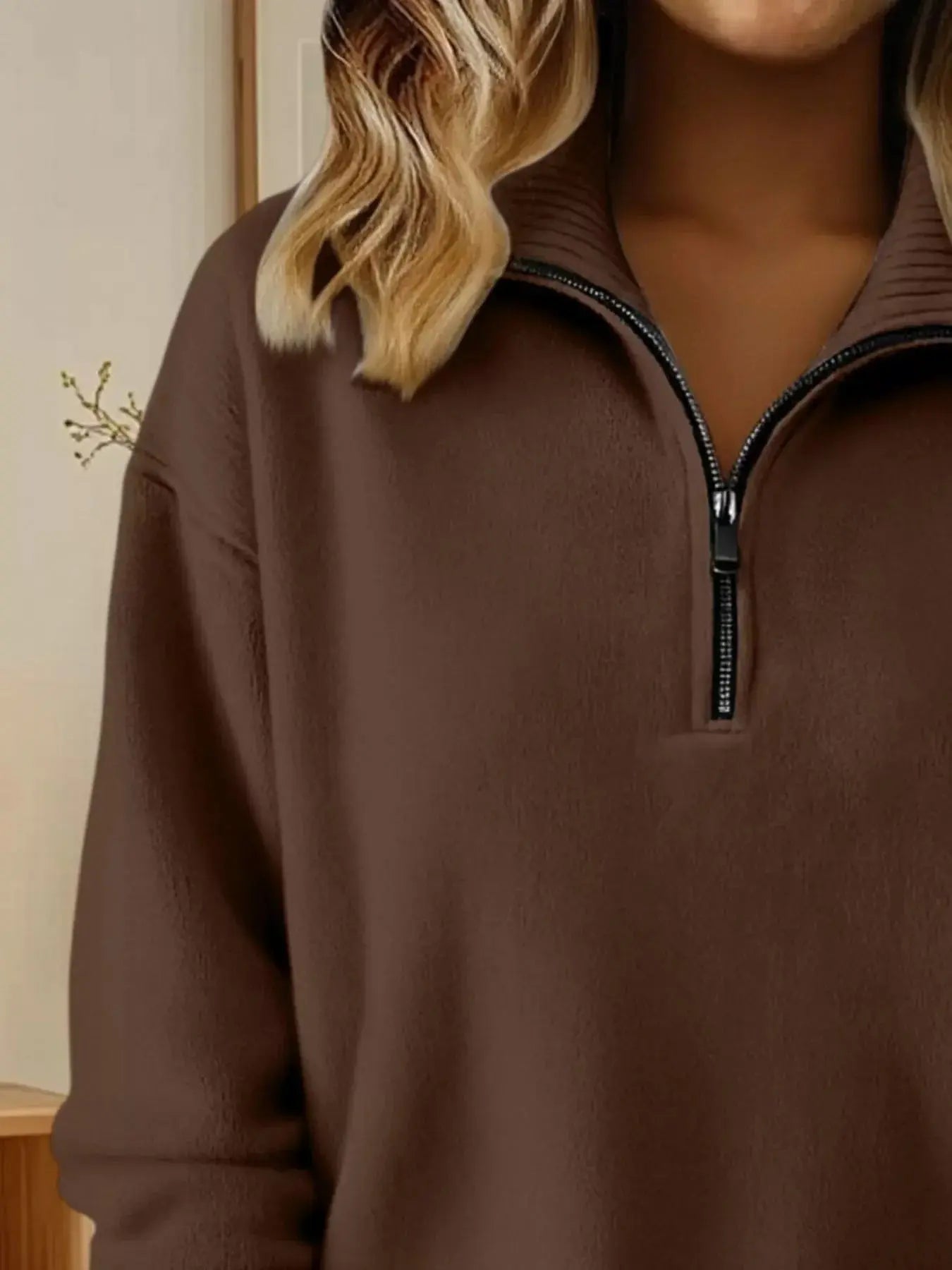 Full Size Half Zip Dropped Shoulder Sweater Plus Size Simply Love