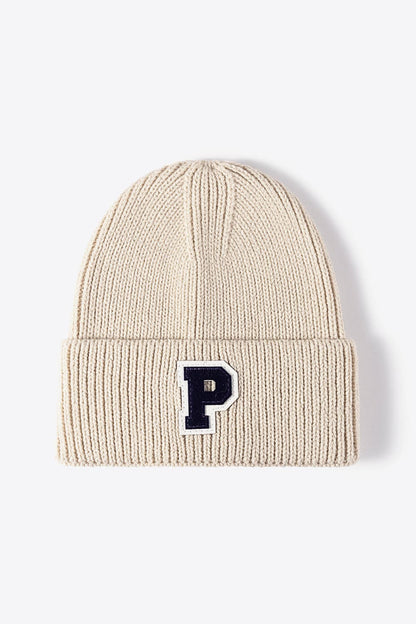 Letter Patch Cuffed Knit Beanie.