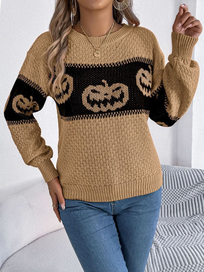 Cozy pumpkin round neck long sleeve pullover