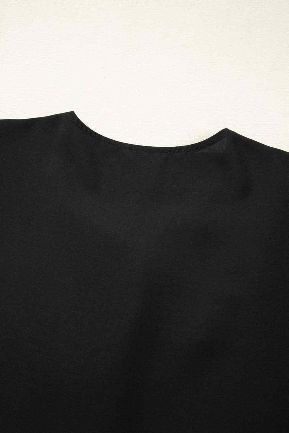 Chic Black Peplum Blouse with Puff Sleeves and Bowknot Detail