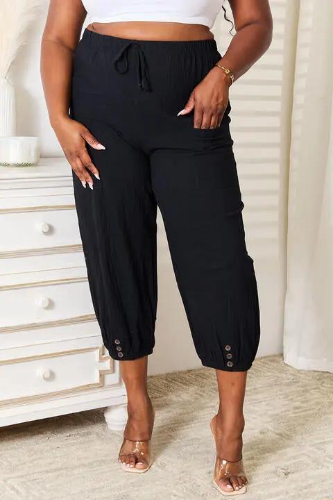 Double Take Decorative Button Cropped Pants - Love Salve