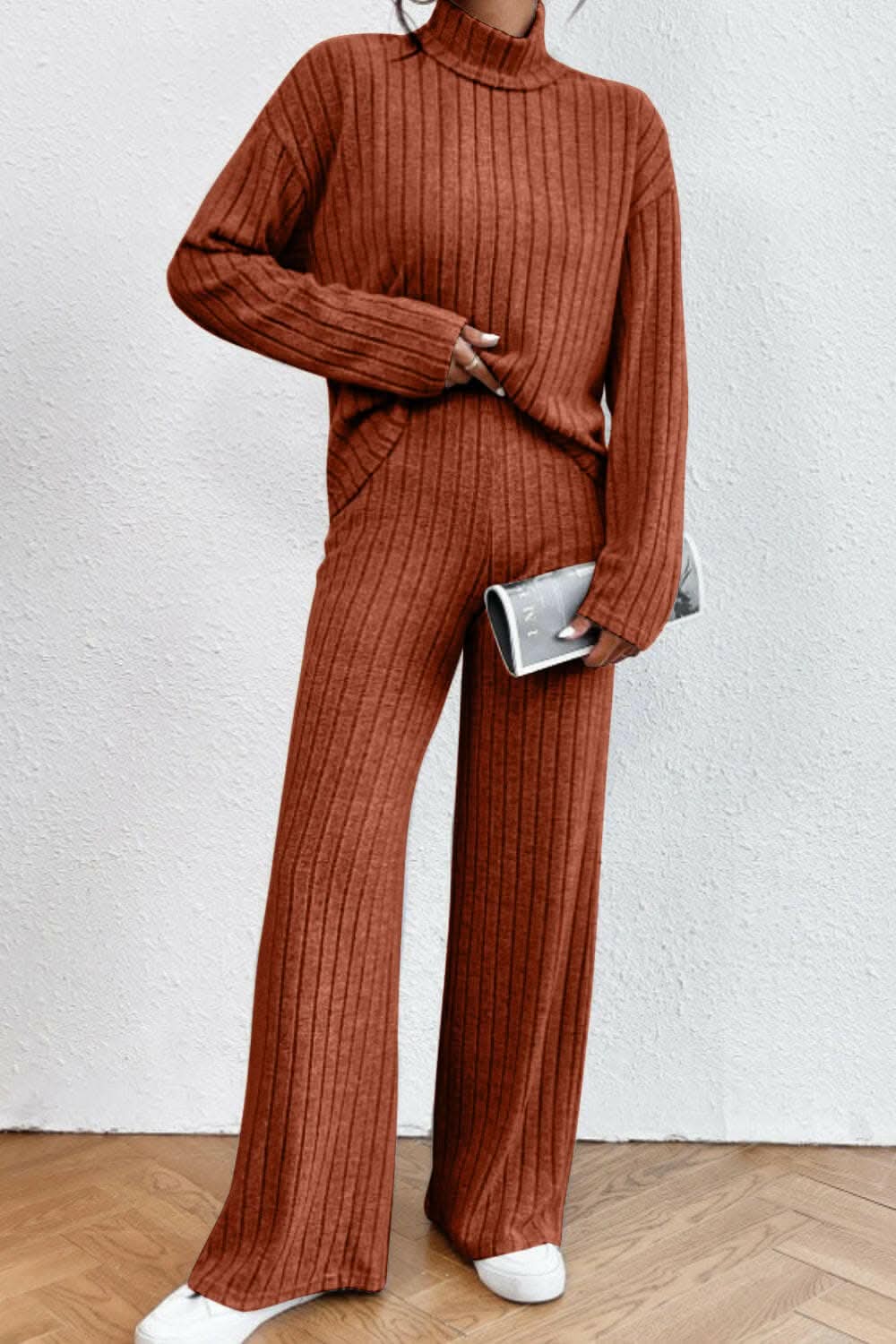 Chic mock neck top & pants set - Love Salve 