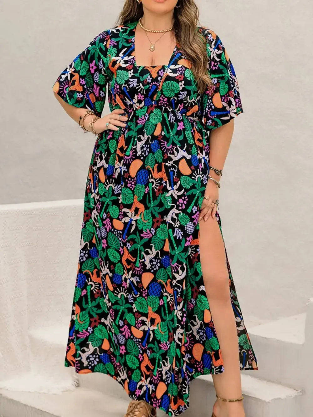Plus Size Printed Maxi Split Dress Simply Love