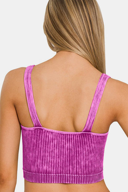 Zenana Washed Ribbed Cropped V-Neck Tank.