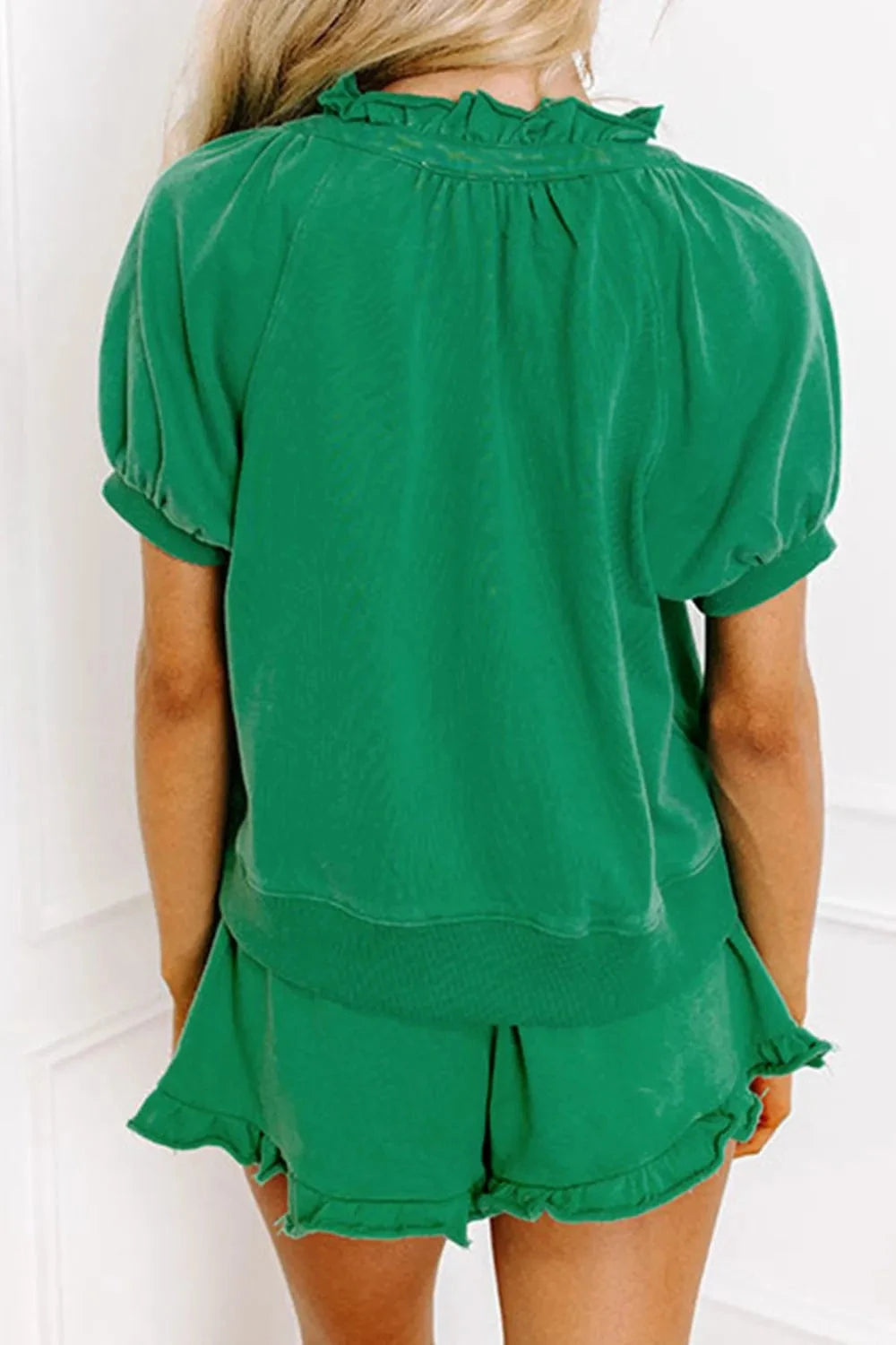 Frill Zip Front Puff Sleeve Top and Skort Set Simply Love