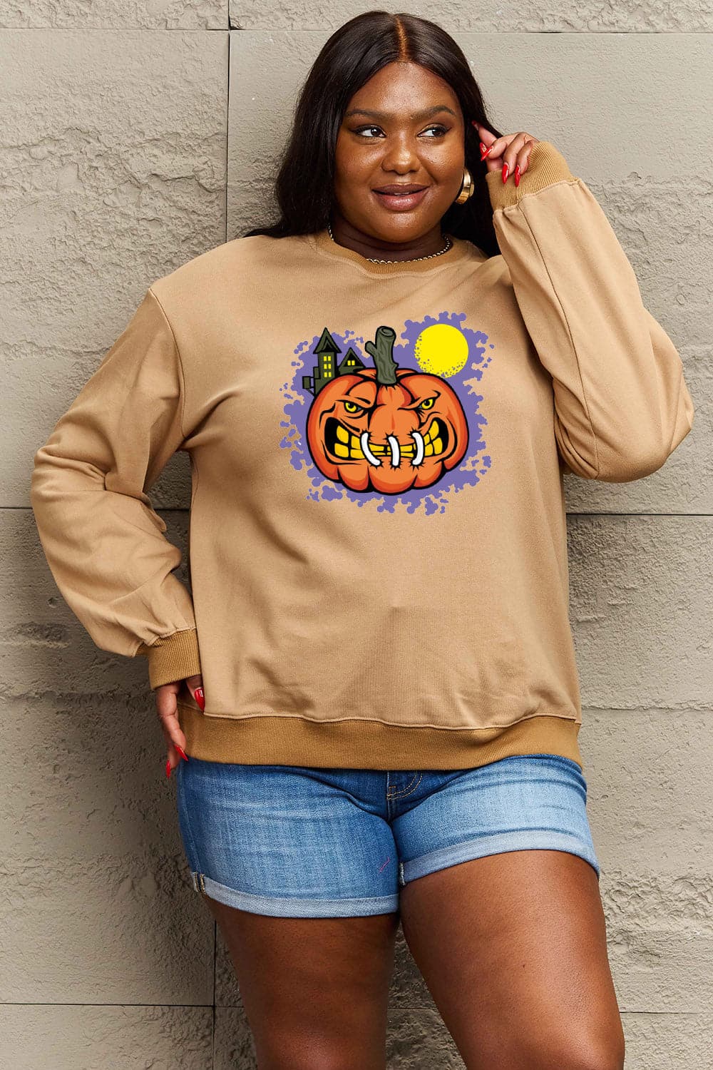 Simply Love Full Size Graphic Round Neck Sweatshirt.