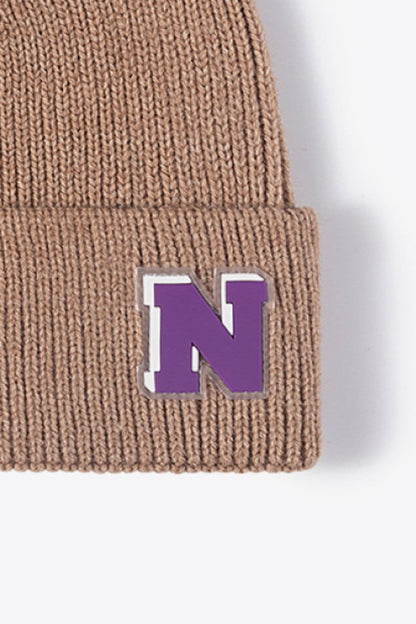 Letter N Patch Cuffed Knit Beanie.