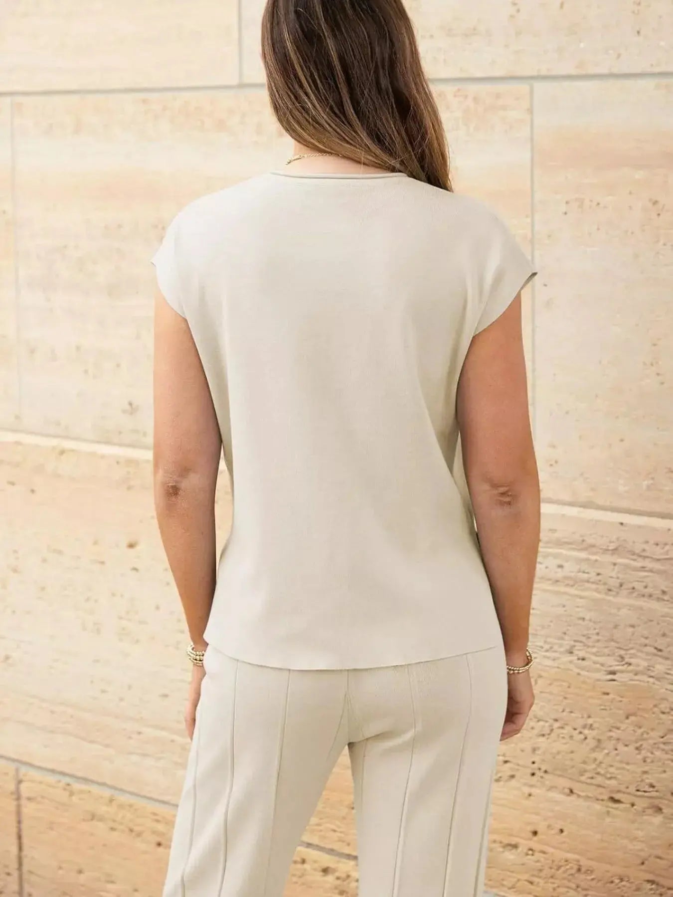 Casual Solid Color Cap Sleeve Top and Pants Knit Set Simply Love