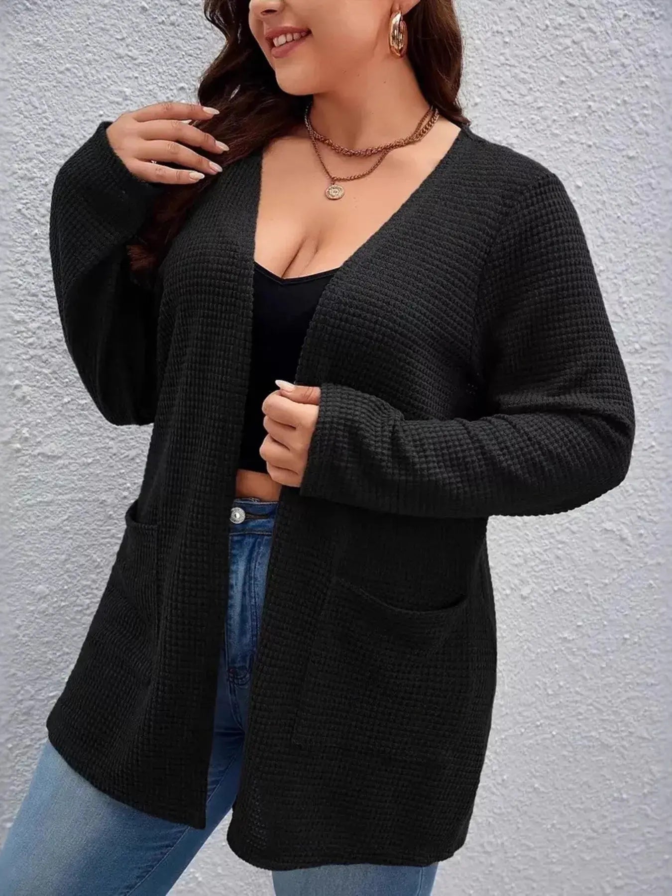 Plus Size Open Front Long Sleeve Knit Cardigan Simply Love