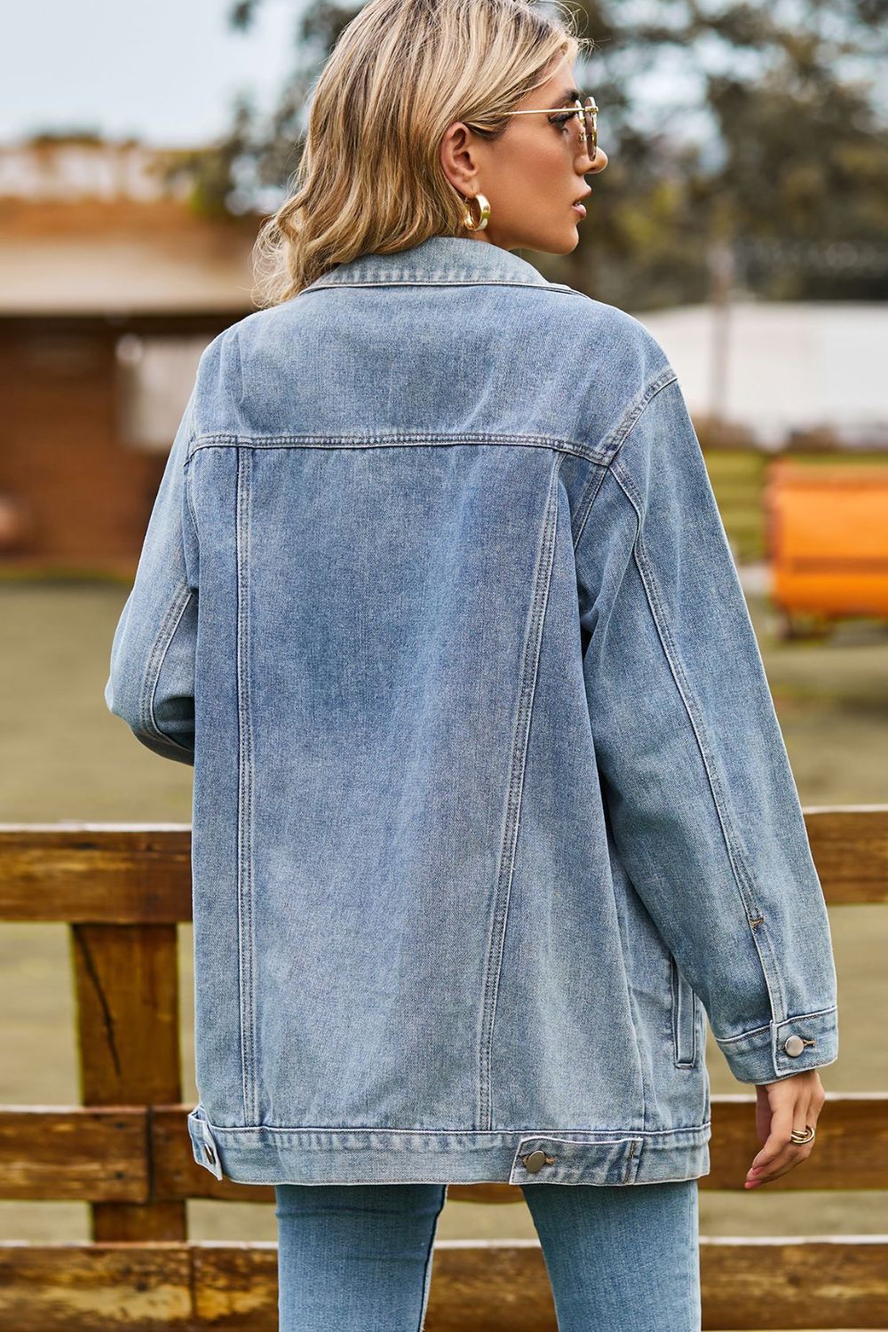 Buttoned Collared Neck Denim Jacket with Pockets Coco’s Tee Boutique
