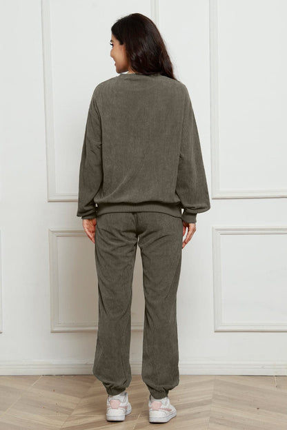 Corduroy Round Neck Sweatshirt and Sweatpants Set.