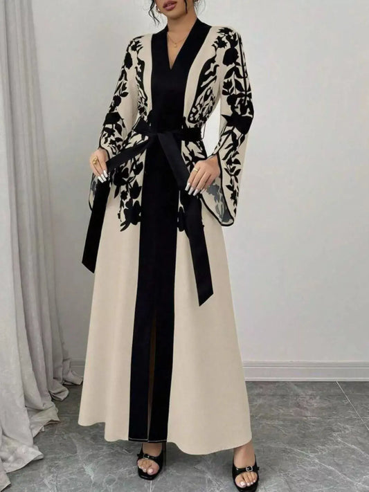 Printed Tie Waist Maxi Dress Simply Love