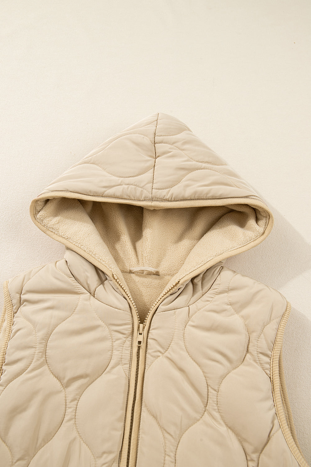 Pale Khaki Quilted Padded Casual Winter Jacket Vest With Fleece Lining For Cold Weather Comfort Dear-Lover Dropshipping