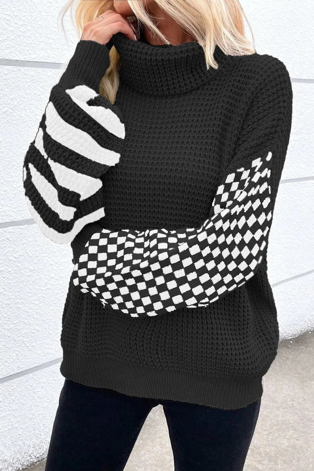 Chic checkered turtleneck sweater for stylish comfort