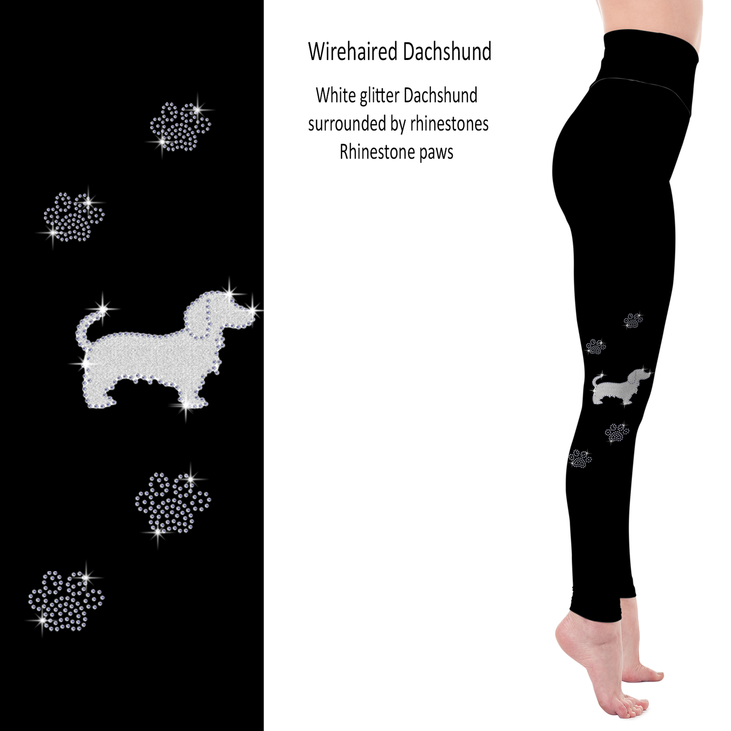 Wirehaired Dachshund Rhinestone Leggings with Pockets - White or Black Glitter MM