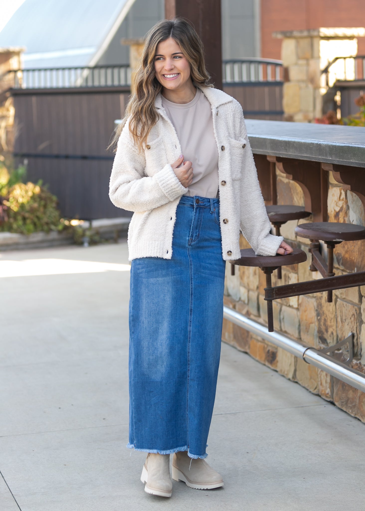 Dakotah Raw Hem Long Denim Skirt Inherit Co.