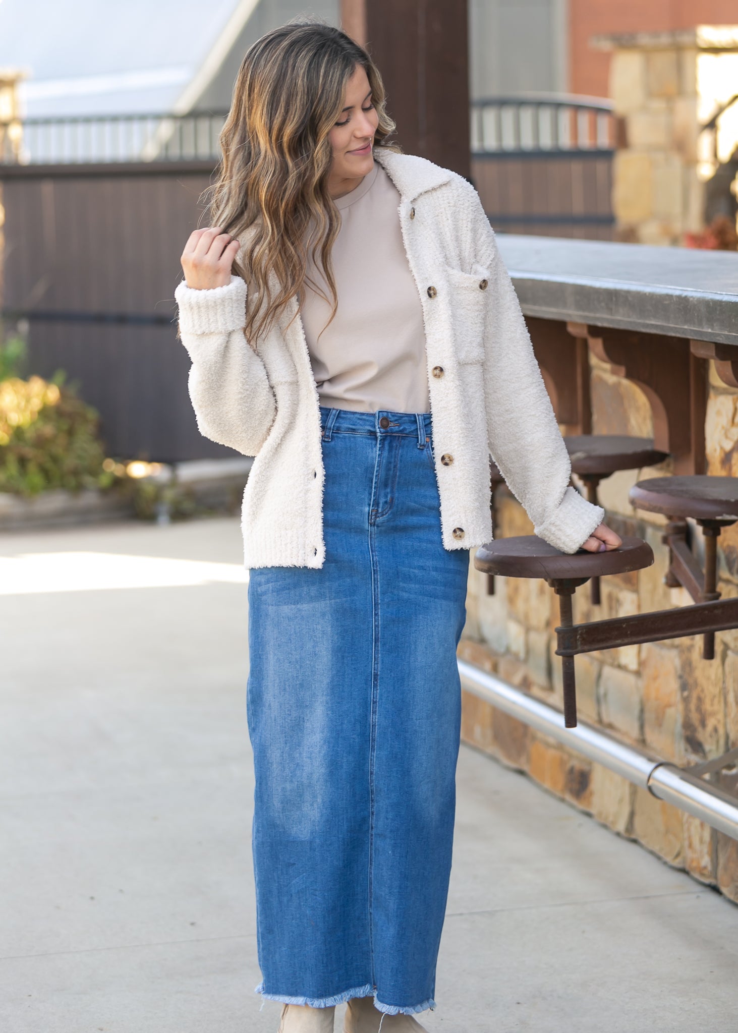 Dakotah Raw Hem Long Denim Skirt Inherit Co.