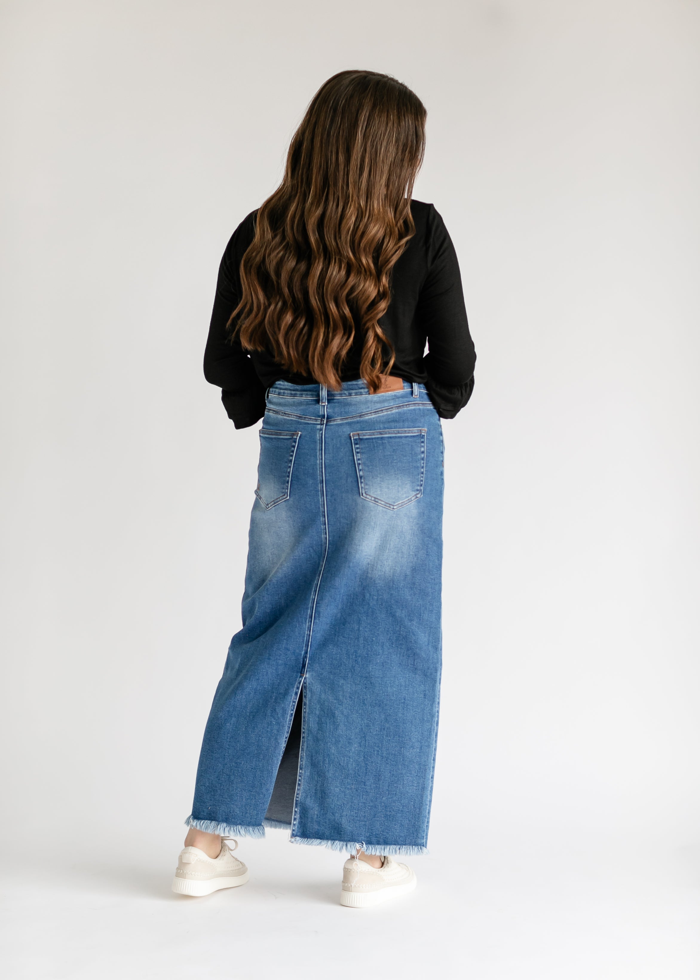 Dakotah Raw Hem Long Denim Skirt Inherit Co.