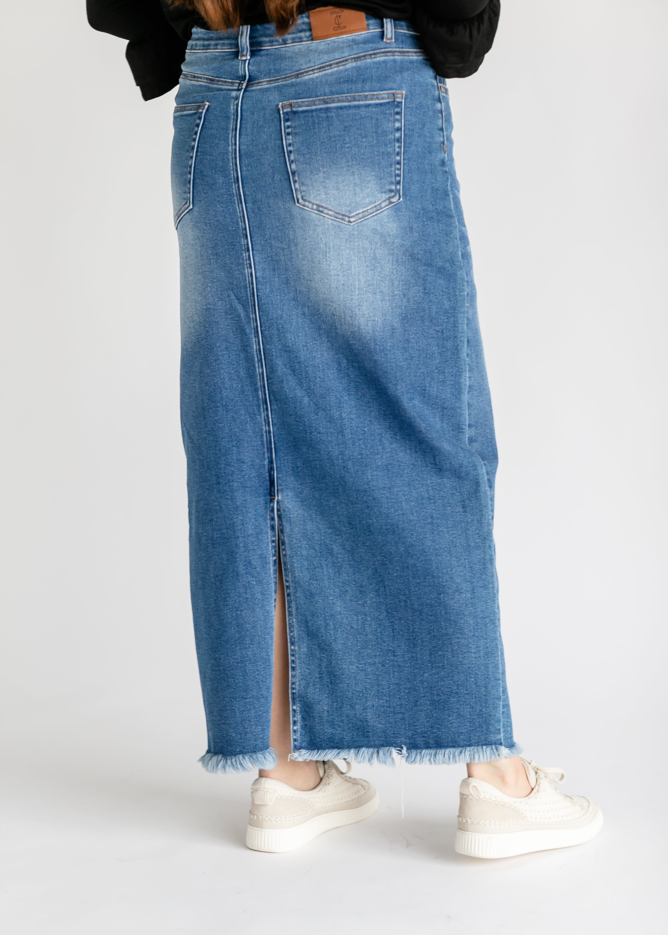 Dakotah Raw Hem Long Denim Skirt Inherit Co.