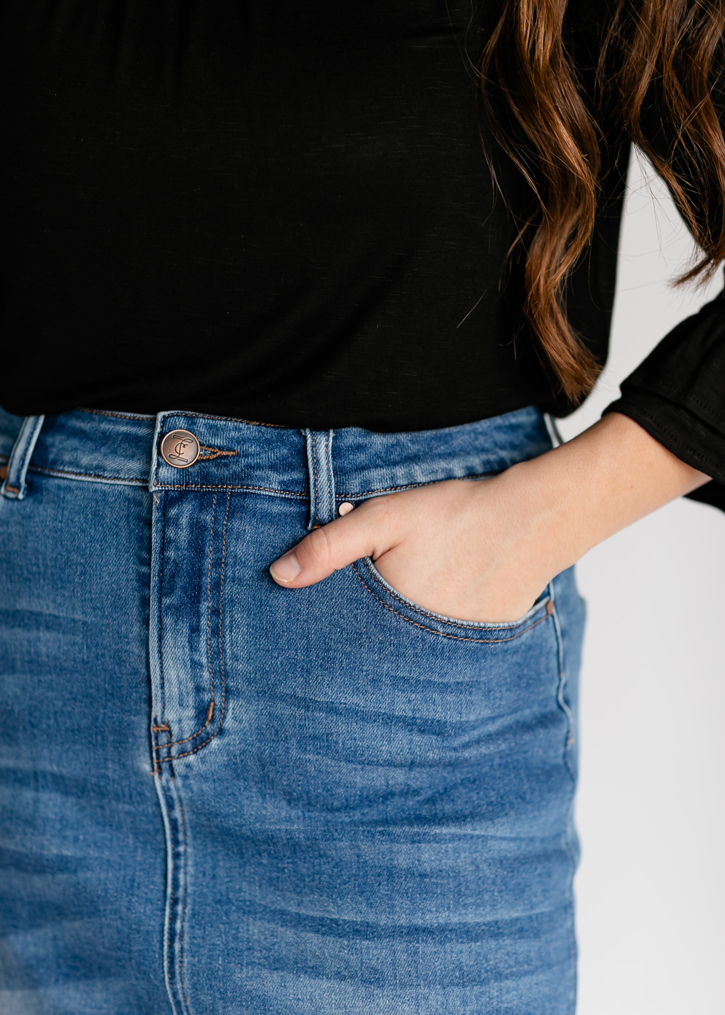 Dakotah Raw Hem Long Denim Skirt Inherit Co.