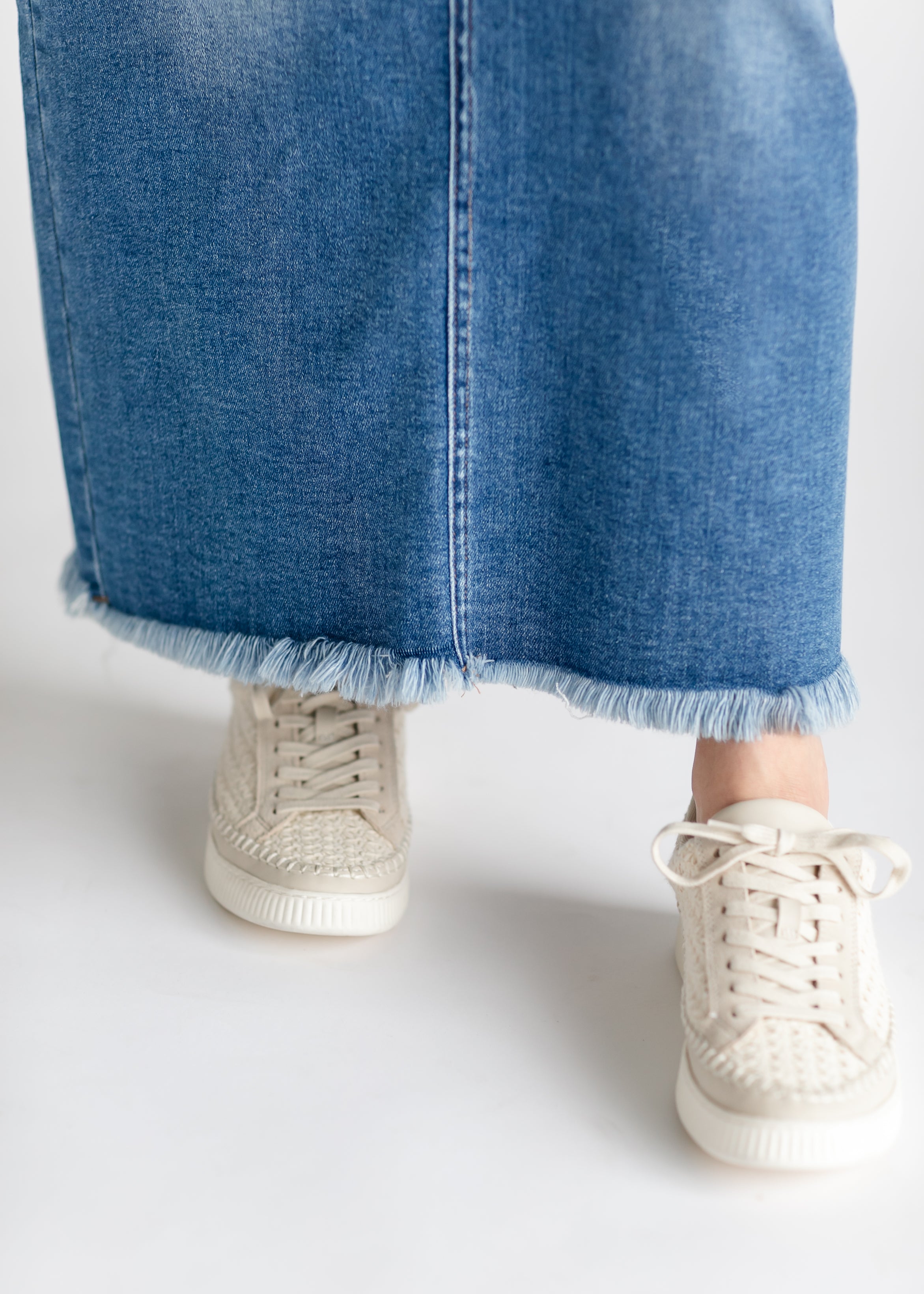 Dakotah Raw Hem Long Denim Skirt Inherit Co.