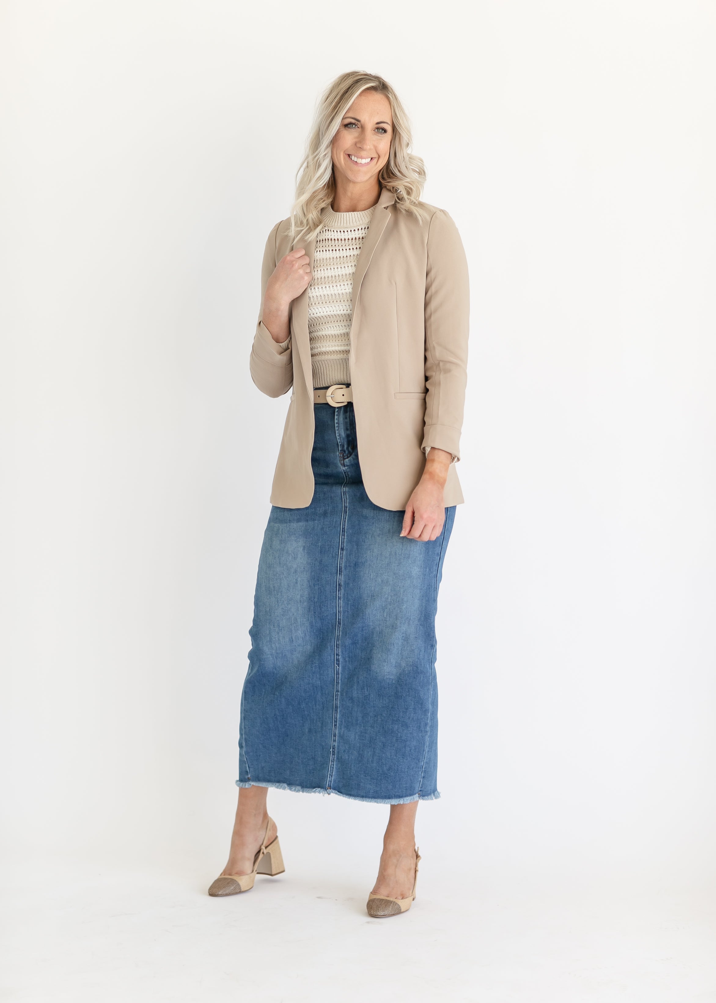 Dakotah Raw Hem Long Denim Skirt Inherit Co.