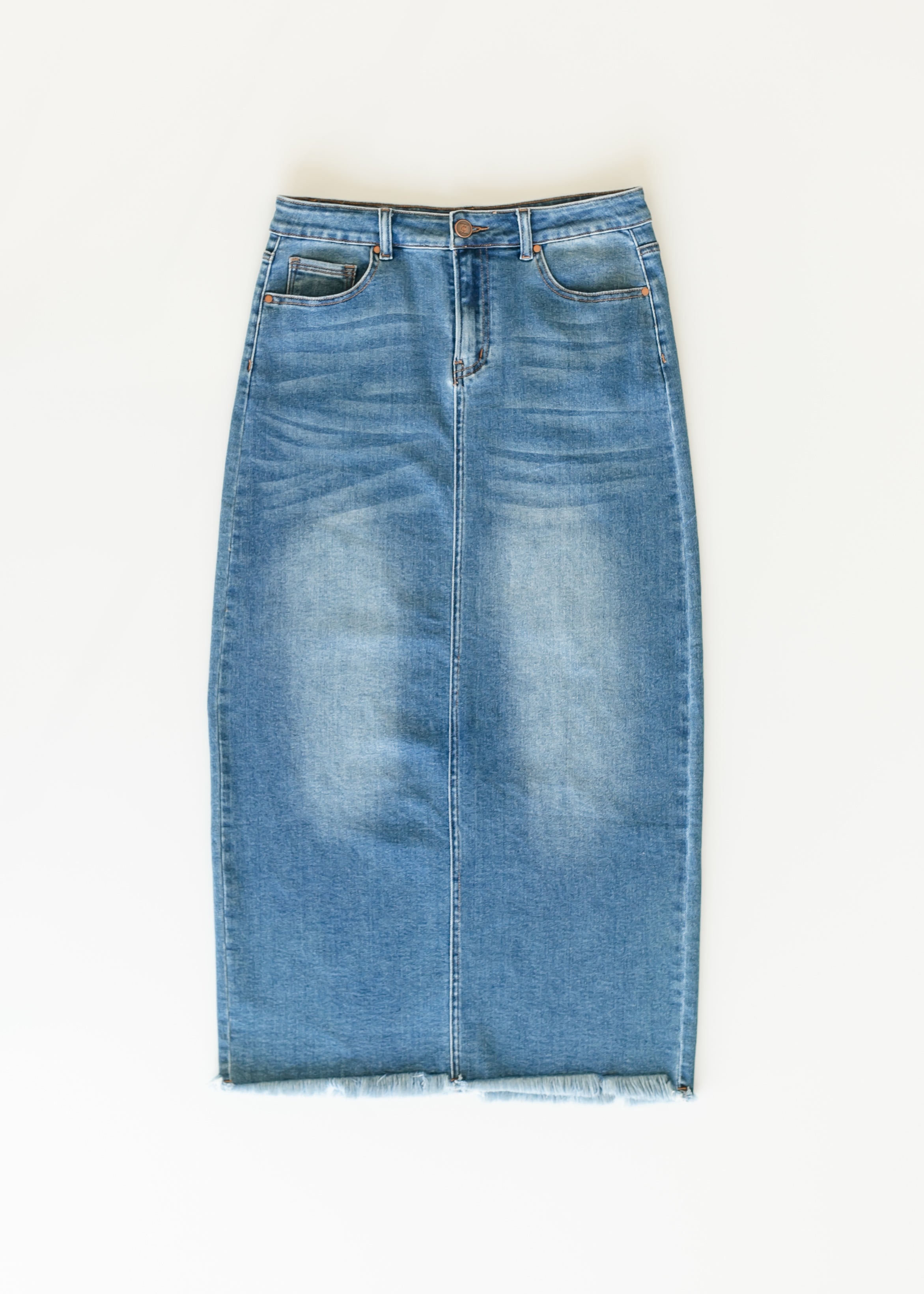 Dakotah Raw Hem Long Denim Skirt Inherit Co.