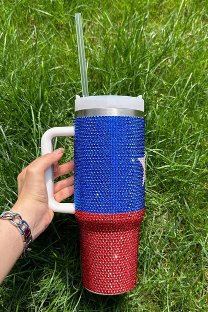 Dark Blue American Flag Star Full Rhinestone Handle Tumbler 40oz - Love Salve 
