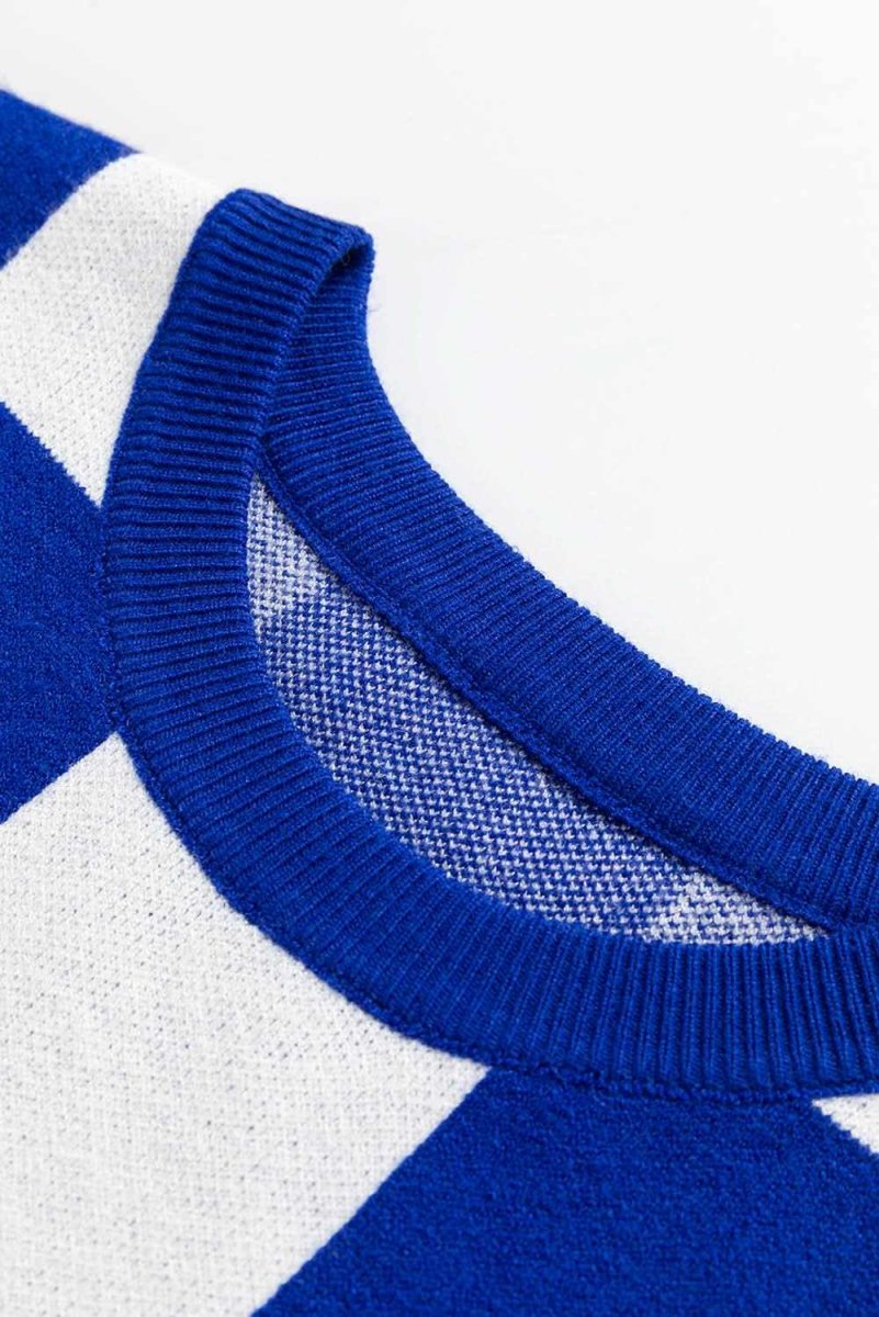 Dark Blue Cherckerboard Round Neck Sweater Vest - Love Salve 