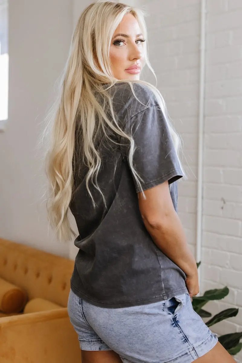 Dark Grey Kindness Butterflies Graphic Mineral Wash Loose Tee - Love Salve 