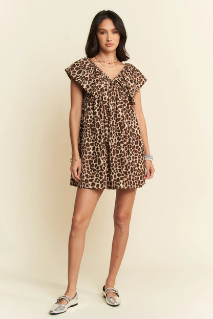 Davi & Dani Animal Printed Velvet Ribbon Mini Dress for Women - Love Salve