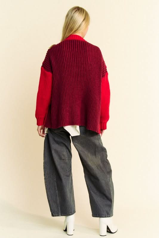 Davi & Dani Cable-Knit Color Block Open Front Cardigan - Love Salve 