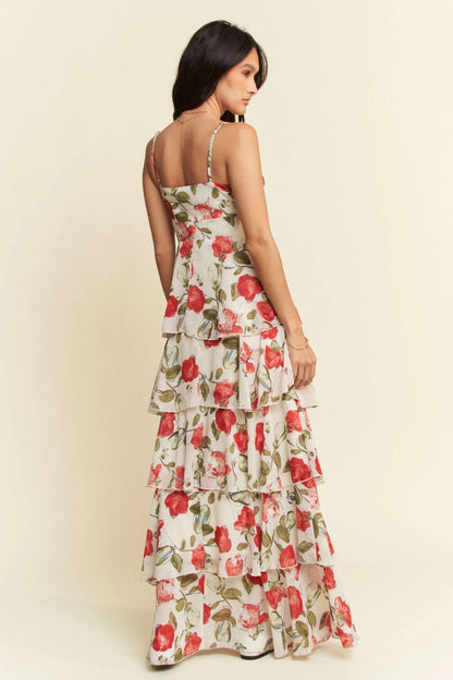 Davi & Dani Contrast Ring Lace Layered Ruffle Maxi Dress - Love Salve 