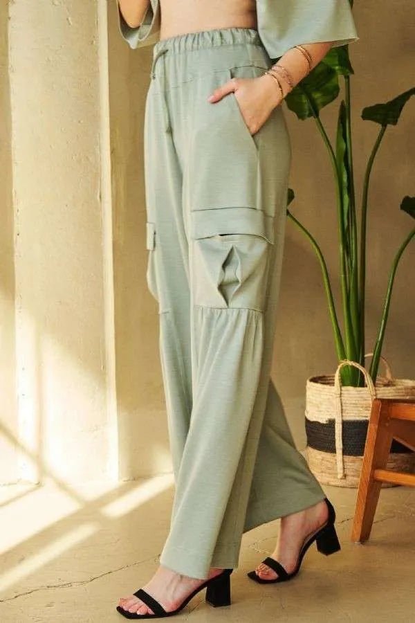 Davi & Dani Drawstring Ruched Detail Wide Leg Pants Style - Love Salve 
