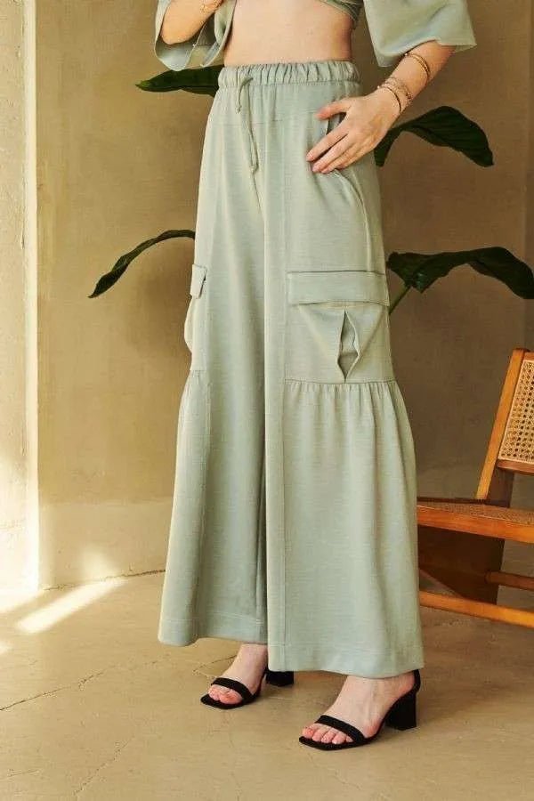 Davi & Dani Drawstring Ruched Detail Wide Leg Pants Style - Love Salve 