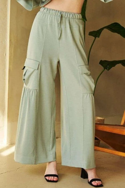 Davi & Dani Drawstring Ruched Detail Wide Leg Pants Style - Love Salve 