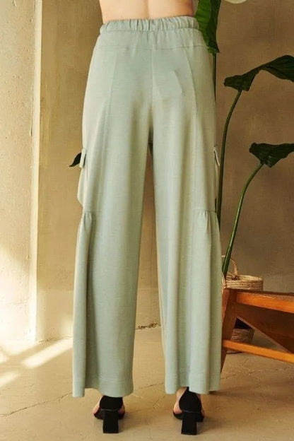 Davi & Dani Drawstring Ruched Detail Wide Leg Pants Style - Love Salve 