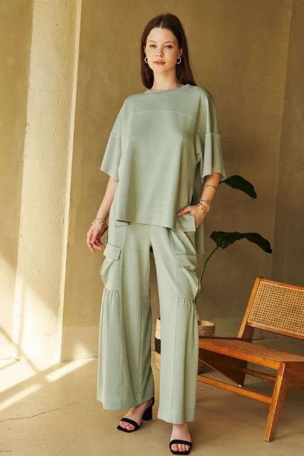 Davi & Dani Drawstring Ruched Detail Wide Leg Pants Style - Love Salve 