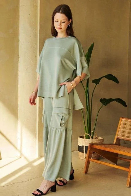 Davi & Dani Drawstring Ruched Detail Wide Leg Pants Style - Love Salve 